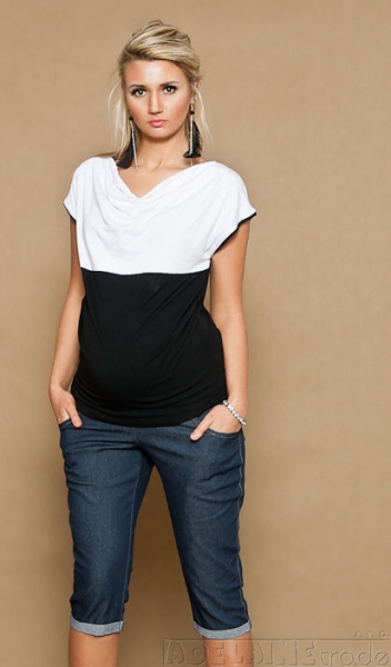 Be MaaMaa Tehotenské JEANS 3/4 - granátové, vel. XS-#Velikosti těh. moda;XS (32-34)
