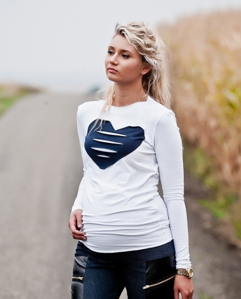 Be MaaMaa Tehotenské tričko / blúzka HEART dl. rukáv - biele-#Velikosti těh. moda;S/L