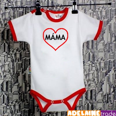 DEJNA Body Kr. rukáv SRDIEČKO MAMA - biele / červený lem (VEľKOSť: 62)