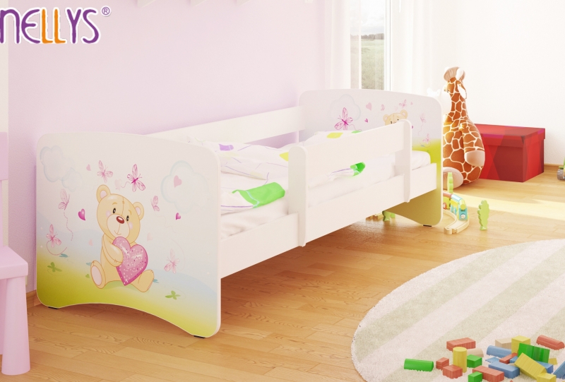 NELLYS Detská posteľ s bariérkou Nico - Míša srdiečko / biela - 160x80 cm (MOTíV: NELLYS ®- MíšA)