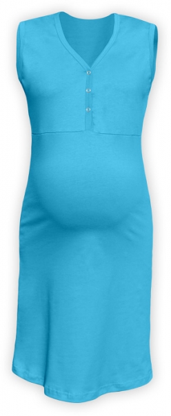JOŽÁNEK Tehotenská, dojčiace nočná košeľa PAVLA bez rukávu - tyrkys-#Velikosti těh. moda;L/XL (FARBA:)