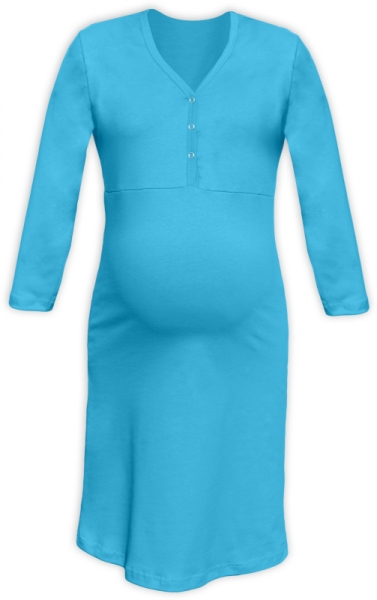 JOŽÁNEK Tehotenská, dojčiace nočná košeľa PAVLA 3/4 - tyrkys-#Velikosti těh. moda;L/XL (FARBA: TYRKYS,)