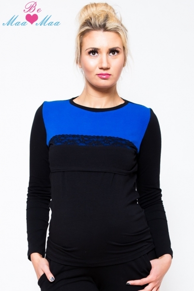 Be MaaMaa Tehotenské tričko / blúzka Ivana - čierna / modrá, DOJČIACE-#Velikosti těh. moda;S/M