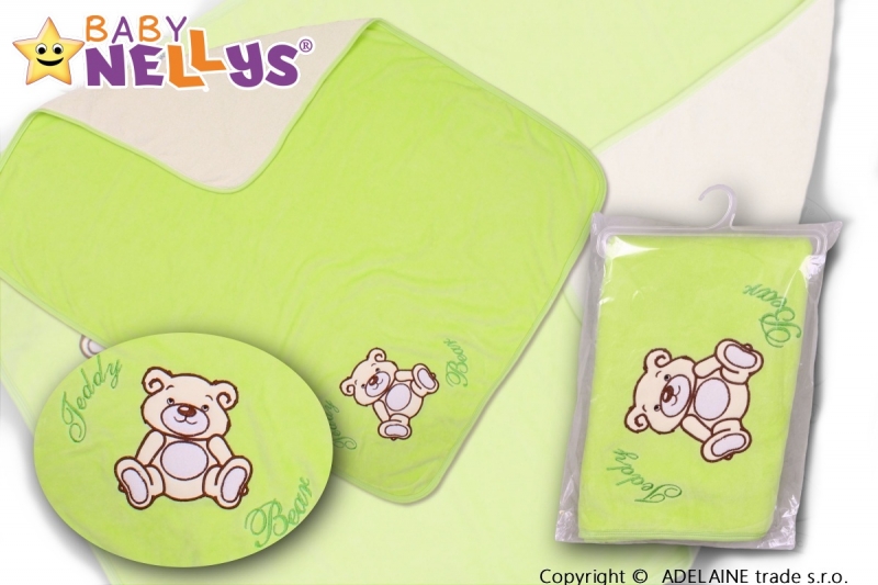 Baby Nellys  Deka froté / velúr - Macko Teddy - zelená