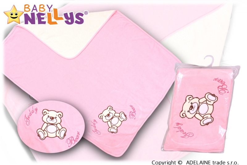 Baby Nellys  Deka froté / velúr - Macko Teddy - sv. ružová