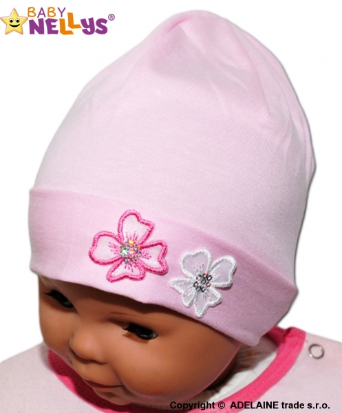 Bavlnená čiapočka Kvetinky Baby Nellys ® - sv. ružová