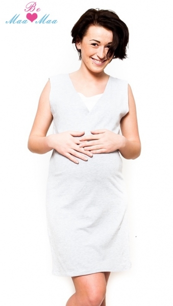 Be MaaMaa Tehotenská, dojčiace nočná košeľa IRIS - sv.šedá, B19