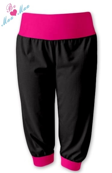 Be MaaMaa Športové 3/4 legíny CAPRI - čierne / ružové-#Velikosti těh. moda;S/M