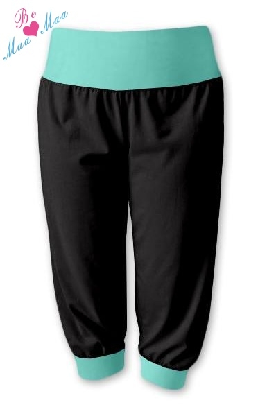 Be MaaMaa Športové 3/4 legíny CAPRI - čierne / mäta-#Velikosti těh. moda;L/XL