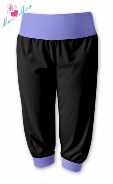 Be MaaMaa Športové 3/4 legíny CAPRI - čierne / lila-#Velikosti těh. moda;L/XL
