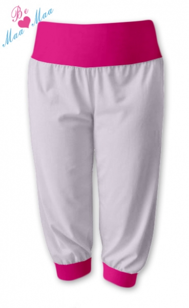 Be MaaMaa Športové 3/4 legíny CAPRI - biela / ružová-#Velikosti těh. moda;L/XL