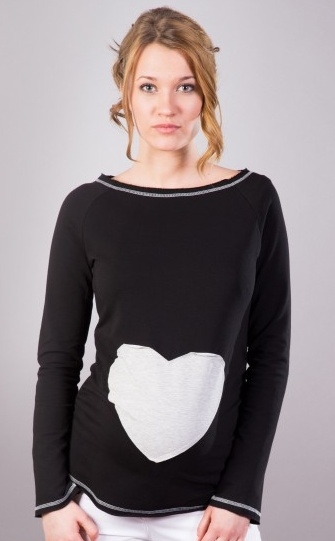 Be MaaMaa Tehotenské tričko / blúzka SRDCE dl. rukáv - čierne-#Velikosti těh. moda;XS/L