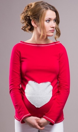 Be MaaMaa Tehotenské tričko / blúzka SRDCE dl. rukáv - červené-#Velikosti těh. moda;XS/L