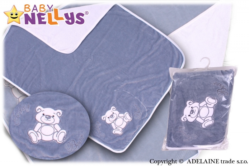 Baby Nellys  Deka froté / velúr - Macko Teddy - šedá