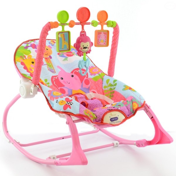 Lehátko, hojdačka pre dojčatá s vibrácií a hudbou Eco Toys - Safari ružové
