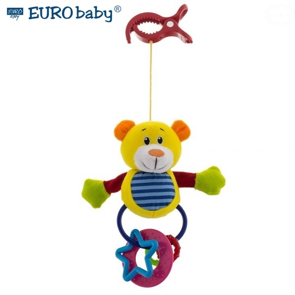 Euro Baby Plyšová hračka s klipom a hrkálkou - Medvedík