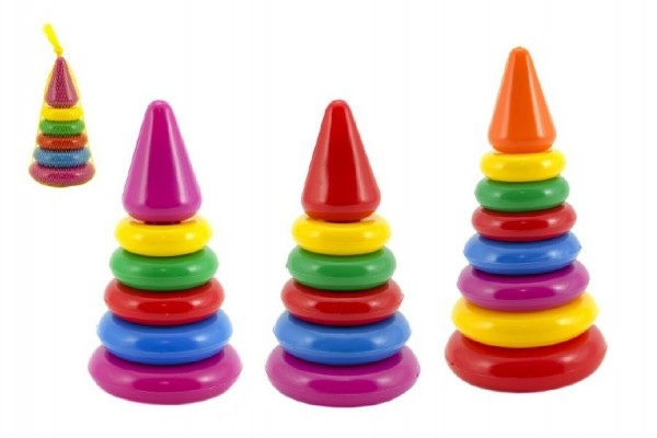 Teddies Skladačka pyramída s krúžkami malá plast 18cm v sieťke od 12 mesiacov