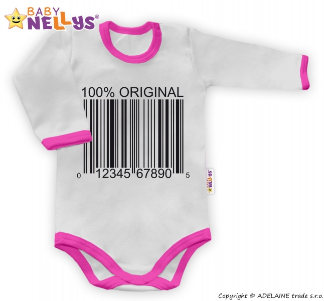 Baby Nellys Body dlhý rukáv 100% ORIGINÁL - sivé / ružový lem, veľ. 86