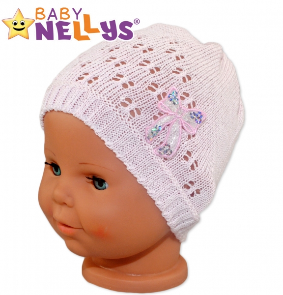 Háčkovaná čiapočka Mašle Baby Nellys ® - s flitry-#Velikost koj. oblečení;56-62 (0-3m) (VEľ. 36-40 CM,)