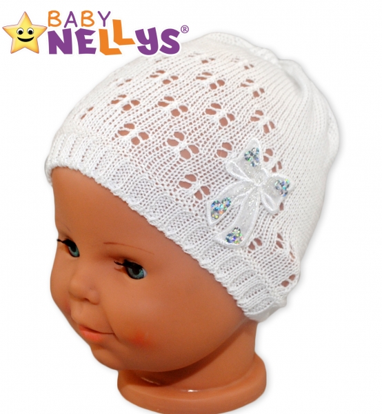Háčkovaná čiapočka Mašle Baby Nellys ® - s flitry-#Velikost koj. oblečení;68-74 (6-9m) (VEľ. 42-46 CM,)