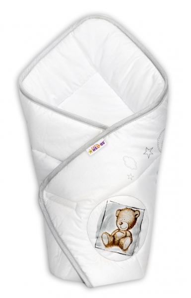 Zavinovačka Baby Nellys Sweet Dreams by Teddy - biala/sivý lem (KLASIK, BABY NELLYS)