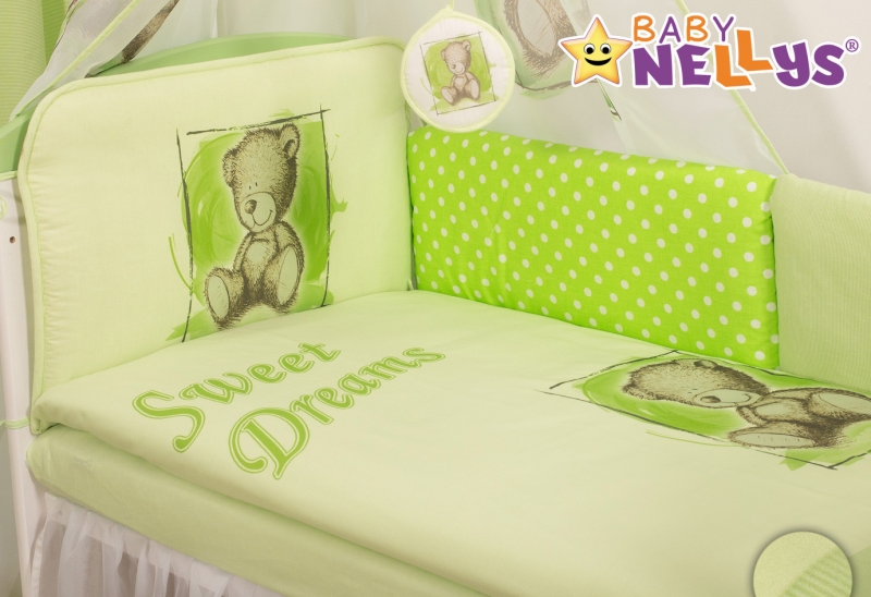 Baby Nellys Mantinel 360 cm s obliečkami Sweet Dreams by Teddy - zelený