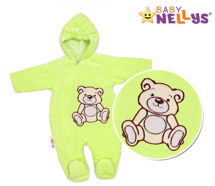 BABY NELLYS Kombinézka/overal Medvedík Teddy - zelená, veľ 68