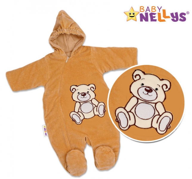 BABY NELLYS Kombinézka/overal Medvedík Teddy - tm. béžová, veľ 68