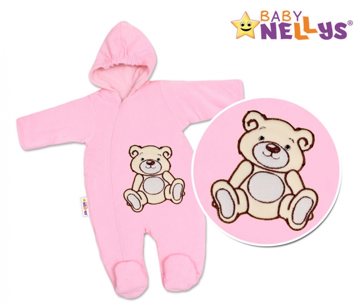 BABY NELLYS Kombinézka/overal Medvedík Teddy - ružová, veľ 68