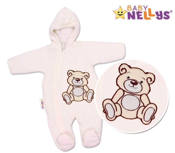 BABY NELLYS Kombinézka/overal Medvedík Teddy - smotanová, veľ 74