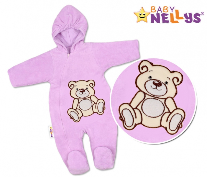 BABY NELLYS Kombinézka/overal Medvedík Teddy - lila, veľ 74