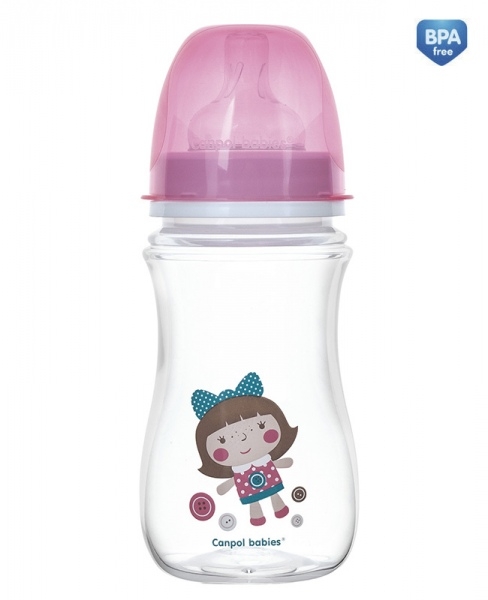 Antikoliková fľaštička so širokým hrdlom Canpol Babies EasyStart - TOYS 240 ml - ružová