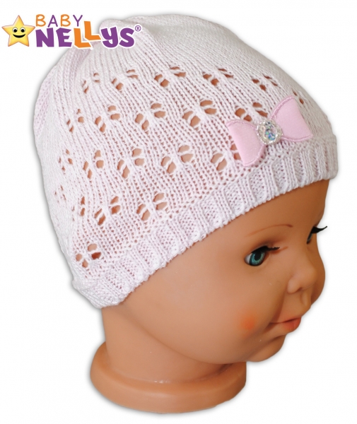 Háčkovaná čiapočka Mašlička Baby Nellys ® - s flitry-#Velikost koj. oblečení;68-74 (6-9m) (OBVOD:)
