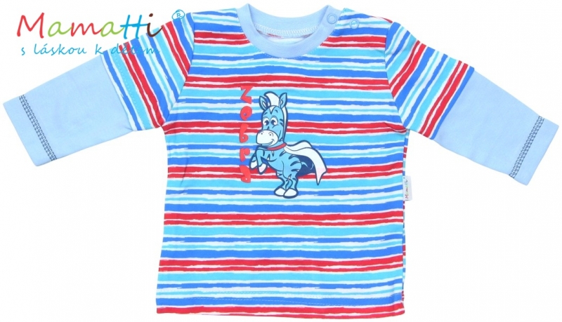 Tričko dlhý rukáv Mamatti - ZEBRA - sv. modré / farebné prúžky (VEľ: 74, KóD: BL 6950, KOLEKCIA:)