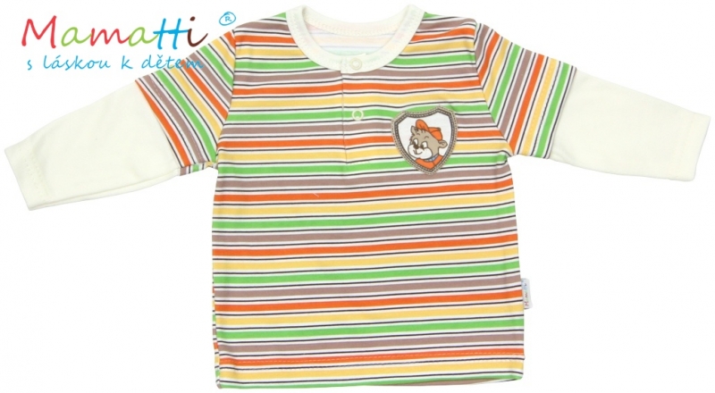 Polo tričko dlhý rukáv Mamatti CAR - krémové/farebné prúžky, veľ. 80-#Velikost koj. oblečení;80 (9-12m)