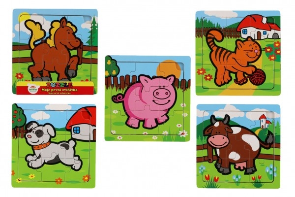 Mini puzzle drevené 9 dielikov Moje prvé zvieratká pre najmenších 15x15x0,8cm 6 druhov