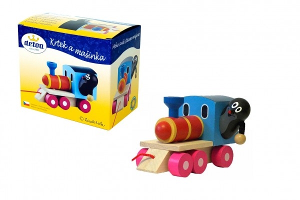 Teddies Krtek a mašinka/vlak dřevo 12cm tahací v krabičce