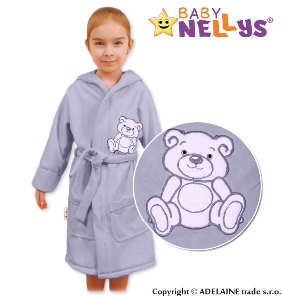 Baby Nellys Detský župan - Medvedík Teddy- sivý, veľ. 86/92