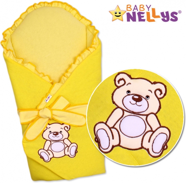 Zavinovačka s výztuží Baby Nellys - Medvídek Teddy - jersey - krémovo / žltá