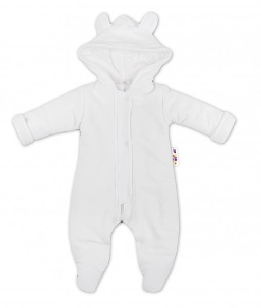 Kojenecký overal / kombinézka s kapucňu a uškami Baby Nellys ® - biely, veľ 74
