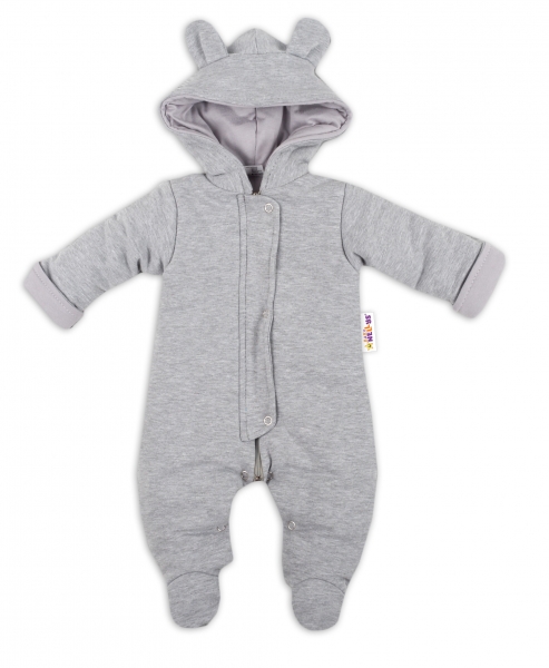 Kojenecký overal / kombinézka s kapucňu a uškami Baby Nellys ® - sivý, veľ. 62