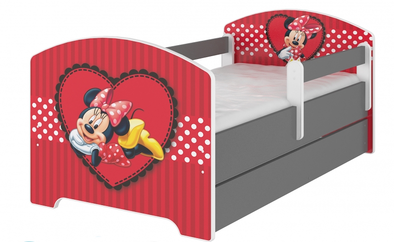 BabyBoo Detská posteľ Disney s zásuvkou, 160x80cm + zábrany - Minnie Srdiečko, D19