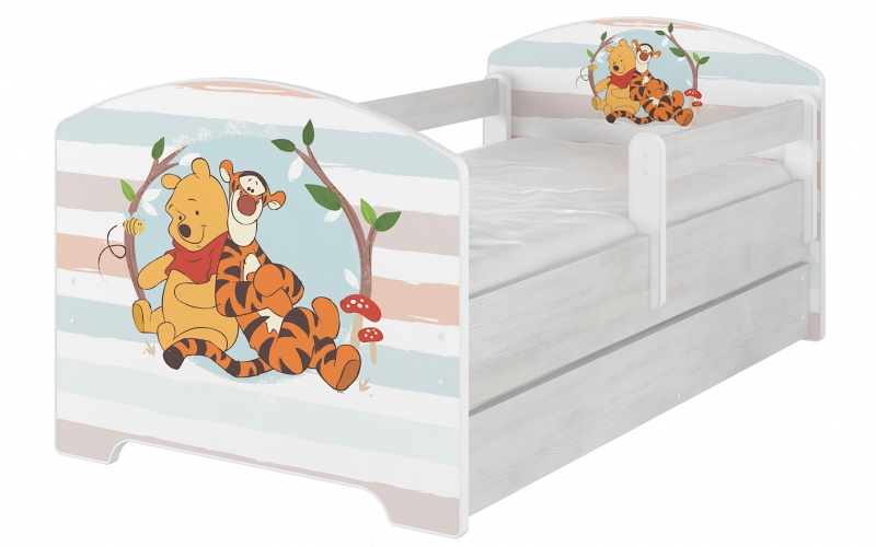 BabyBoo Detská postel Disney s šuplíkom - Medvedík PÚ prúžok, D19