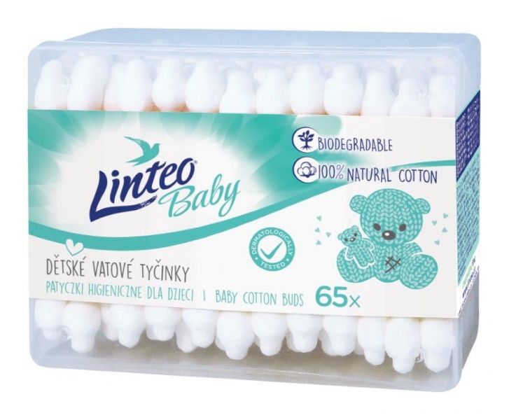 Vatové tyčinky na čistenie uší Linteo Baby, 65 ks (65KS V BALENí)