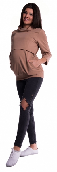 Be MaaMaa Tehotenské a dojčiace teplákové triko - béžové, vel. M-#Velikosti těh. moda;M (38)