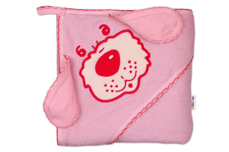 Baby Nellys Detská osuška Psík s kapucňou - ružová