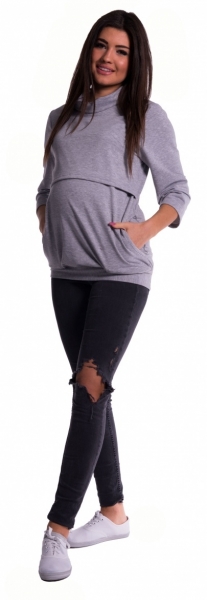 Be MaaMaa Tehotenské a dojčiace teplákové triko - sivý melír-#Velikosti těh. moda;XXL (44)