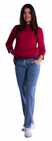 Tehotenské nohavice letné bez brušného pásu - svetlý jeans