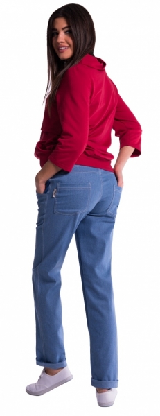 Tehotenské nohavice letné bez brušného pásu -  svetlý jeans