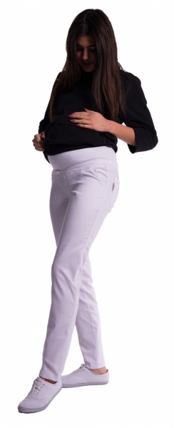 Tehotenské nohavice s mini tehotenským pásom - biele